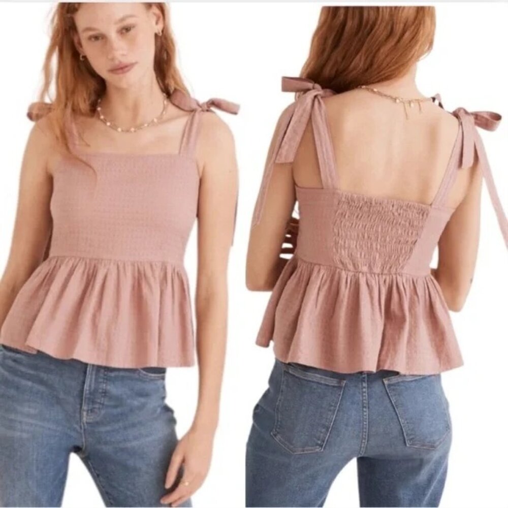 NWOT Madewell Rosalie Tie-Strap Top in Textured Gingham 100% Cotton Size L